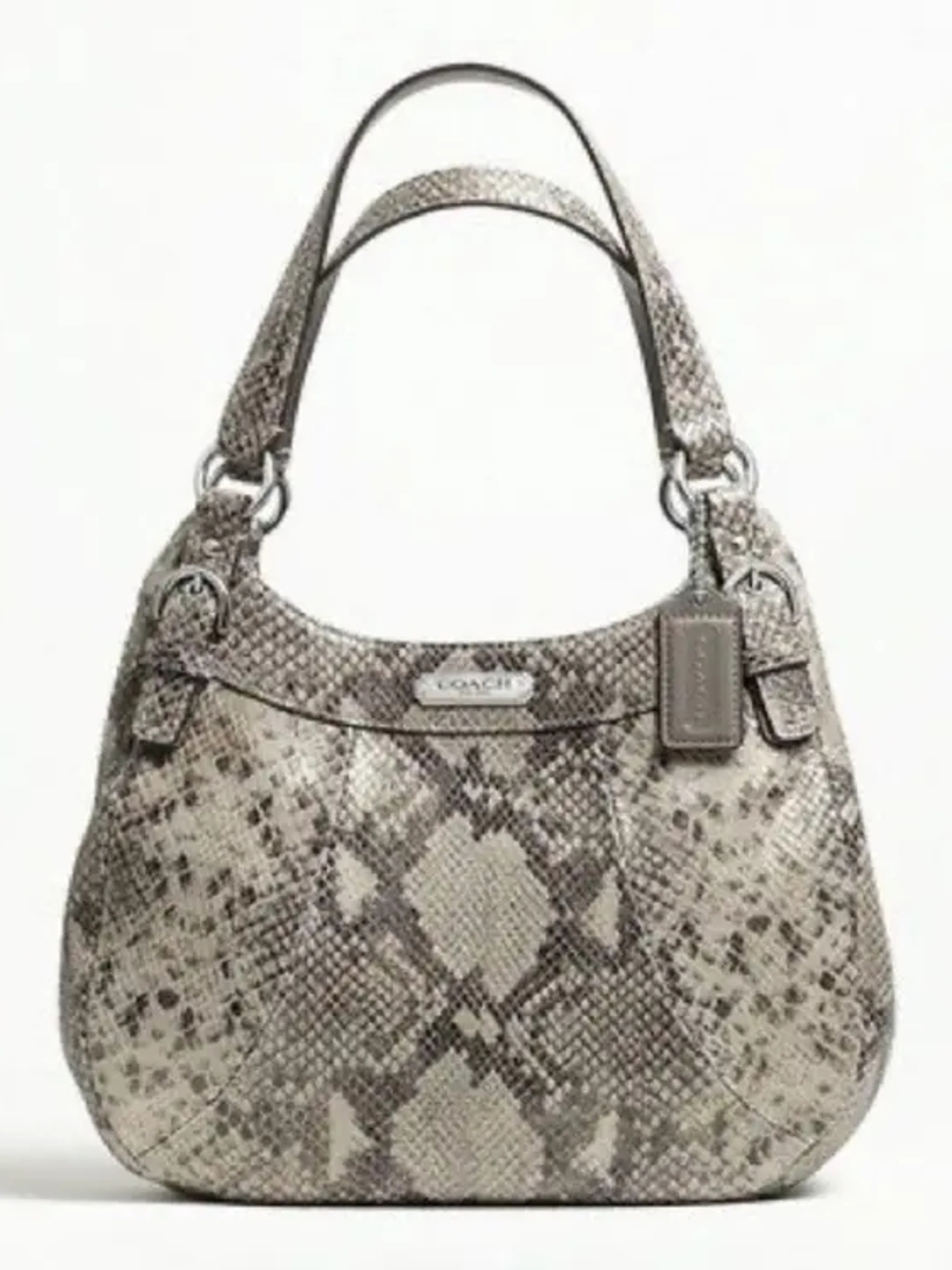 Coach Madison Maggie Snake-Print Embossed Leather Shoulder Bag in Gray